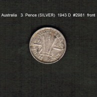 AUSTRALIA    3  PENCE (SILVER)  1943 D  (KM # 37) - Threepence