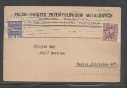 POLAND 1934 PRIVATE POSTCARD POLISH METALWORKERS UNION WARSAW TO RAWICZ MIXED FRANKING 5GR 15GR EAGLES - Lettres & Documents