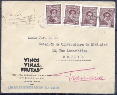 Lettre Cachet BUENOS AIRES   Fevrier 1950   Pour BOUGIE Algerie   Affranchie Avec 4 Timbres Dont 1 BANDE De 2 - Briefe U. Dokumente