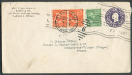 Entier Postal Enveloppe 3 Cent + ½ Cent (x2) + 1 Cent Obl. DALLAS TEX. 12 Septembre 1945 Vers La France  - 9430 - 1941-60