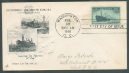 3 Cent US Marine Peace & War Obl. Mécanique WASHINGTOn On FDC (Honoring The Armed Forces) 26 Février 1946 - 9431 - 1941-1950