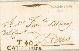 5380. Carta Entera Pre Filatelica TOREDEMBARRA (Tarragona) 1817 - ...-1850 Préphilatélie