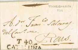 5380. Carta Entera Pre Filatelica TOREDEMBARRA (Tarragona) 1817 - ...-1850 Prephilately