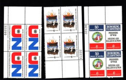 Lot Of 3 US Stamp Plate # Block Of 4, #1419 #1420 #1421, UN 25th, Pilgrim Landing, Honoring US Servicemen - Plattennummern