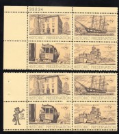 US Stamp Mr. ZIP & Plate # Blocks 4, #1440-43, Historic Preservation Decatur House Whaling Ship Street Cable Car Mis - Plattennummern