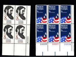 Lot Of 2 US Stamp Plate # Blocks 4 And 6, #1446 #1447, Sidney Lanier, US Peace Corps Issues - Números De Placas