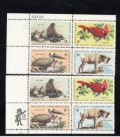 US Stamp Mr. ZIP & Plate # Block Of 4, #1464-1467, Wildlife Conservation Issue, Walrus Cardinal Pelican Bighorn Shee - Plattennummern