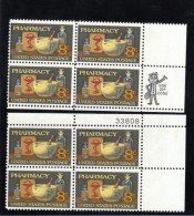 US Stamp Mr. ZIP & Plate # Block Of 4, #1473, Pharmacy Issue, Medicine Drug Prescription - Numéros De Planches