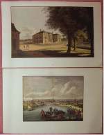 2 X Nachdruck Von Kolorierter Radierung + Gemaltes Bild Von Dresden - Panorama , Palais Im Großen Garten - Ca. 1685 1800 - Gouaches