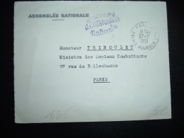 LETTRE ASSEMBLEE NATIONALE OBL. 27-2-1959 PARIS 31 + MARQUE VIOLETTE Questeurs / De L'assemblée / Nationale. - Lettres Civiles En Franchise