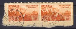 COL103 - ETIOPIA 1936 , 2 Valori Da 75 Cent N. 6 Su Frammento 19/1/1936 - Aethiopien