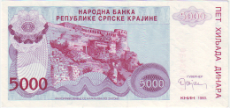 Croatia Srpska Krajina (Knin) 5.000 Dinara 1993 - Croatie