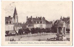 Chateaudun - Place Du 18 Octobre, Clocher De St Valérien Et Fontaine Monumentale - Circulé 1935 - Chateaudun