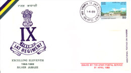 India Army Postal Service Cover 01.04.1989 - Silver Jubilee Of 9th Jat Regiment, Excelling Eleventh - Briefe