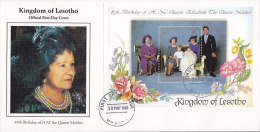 Lesotho Ersttags Brief FDC Cover 1985 85th Birthday Of Queen Mother Block 25 Miniature Sheet Diana & Charles, Elizabeth - Lesotho (1966-...)
