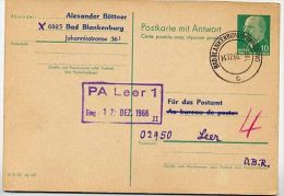 DDR P77 F Frage-Postkarte ZUDRUCK BÖTTNER#1 Nach LEER Ostfriesland 1966 - Cartes Postales Privées - Oblitérées
