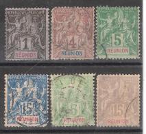 REUNION, 1892 - 1900, Type Groupe : Lot De 6 Timbres, Yvert N° 32,34,35,37,46,48 Obl,B/TB,cote  16 Euros - Used Stamps