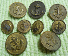 Lot 9 Boutons Anciens Ancre Marine Diam 1,8 Cm -0,8cm A.P & Cie Paris TW&W Cu Ou Bz Port Inclus Pour Europe Voir - Buttons