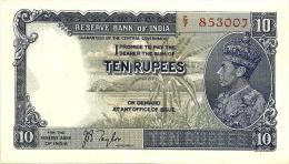 INDIA BRITISH 10 RUPEES GREEN KGVI HEAD FRONT EMBLEM BACK ND(1937) SIGN.TAYLOR P19a EF READ DESCRIPTION !!!!!! - India