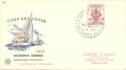 Australia Olympic Games 1956 Melbourne FDC - Coat Of Arms Stamp - Sailing Handstamp - Olympic Flame Cachet - Estate 1956: Melbourne