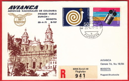 Cinq (5) Premiers Vols D´Avianca Zürich Bogota, Barranquilla, San Juan P-R (E-U) / Recommandées 1971 - Brieven En Documenten