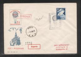 POLAND 1958 1ST FREE FLIGHT OVER THE TOWN OF POZNAN SYRENA FLOWN BALLOON COVER MORYN BALLOONS - Balloons