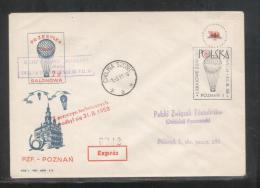 POLAND 1958 1ST FREE FLIGHT OVER THE TOWN OF POZNAN POZNAN FLOWN BALLOON COVER CHOJNOWA SZCZECINSKA BALLOONS - Globos