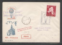 POLAND 1958 2ND FREE FLIGHT OVER THE TOWN OF POZNAN POZNAN FLOWN BALLOON COVER CHOJNOWA SZCZECINSKA BALLOONS - Ballonpost