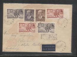 POLAND 1953 REGISTERED AIRMAIL LETTER SZCZECIN TO CZECHOSLOVAKIA MIXED FRANKING LENIN SET REVOLUTION SETS IMPERF PERF - Storia Postale