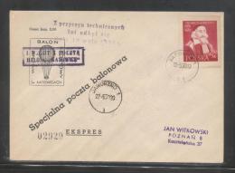 POLAND 1955 KATOWICE BALLOON 1ST POSTAL FLIGHT COVER JAWORZNO KATOWICE - Globos