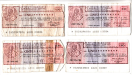 4 Billets Chèques - Italie - 100 Lire - Instituto Bancario San Paolo Di Torino - 1975 Et 1976 - [10] Chèques