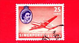 SINGAPORE - Usato - 1955 - Panorami E Regina Elisabetta II - Aereo Argonaut - 25 - Singapore (...-1959)