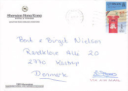 Hong Kong Airmail SHERATON Hotels & Towers HONG KONG 1991 Cover Brief To KASTRUP Denmark Aeroplane Cachet - Covers & Documents