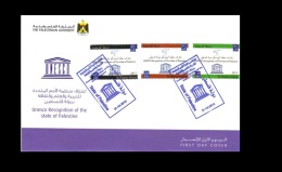 PALESTINE 2013 MNH SET PALESTINIAN AUTHORITY BIRD DOVE UNESCO RECOGNITION OF THE STATE OF PALESTINE FLAGS FDC SET - Palestine
