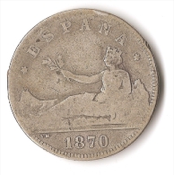 ESPAGNE 2 PESETAS  1870  ARGENT - Primeras Acuñaciones