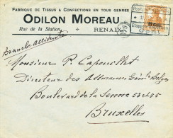 587/21 -  Lettre TP Germania Etapes RENAIX 1917 Vers BXL - Censure Des Etapes De GENT Sur Le Timbre - OC26/37 Zonas Iniciales