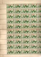 MAURITANIE TIMBRES TYPE "NOMADES" DE 1938-39 SURCHARGES (10fr Sur 65c Vert) Feuille De 50 Timbres. - Autres & Non Classés