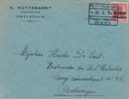 595/21 -  Lettre TP Germania Belgien SWEVEGHEM 1916 Vers BXL - Censure Des Etapes De GENT Sur Le Timbre - OC26/37 Etappengebiet