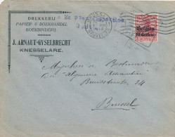 596/21 -  Lettre TP Germania Belgien KNESSELARE 1915 Vers BXL - Censure Des Etapes De GENT Sur Le Timbre - OC26/37 Zonas Iniciales