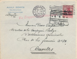 597/21 -  Lettre TP Germania Belgien CRUYSHAUTEM 1916 Vers BXL - Censure Des Etapes De GENT Sur Le Timbre - OC26/37 Territori Tappe