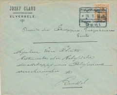 598/21 -  Lettre TP Germania Etapes ELVERSELE 1917 Vers BXL - Censure Des Etapes De GENT Sur Le Timbre - OC26/37 Territoire Des Etapes