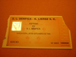 Benfica-Lierse UEFA Cup Football Match Ticket Stub 26/09/1995 - Eintrittskarten
