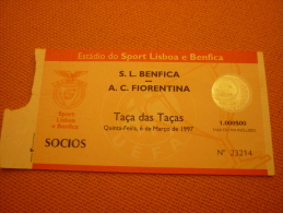 Benfica-AC Fiorentina Italy UEFA Cup Football Match Ticket Stub 06/03/1997 - Tickets D'entrée