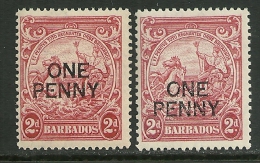 Barbados   "Surcharged"     Set      SC# 209-09b Mint - Barbades (...-1966)