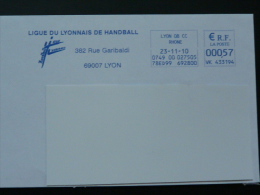 Ligue Handball League Lyon Rhone EMA  Sur Lettre Slogan Meter On Cover - Balonmano