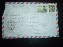 LETTRE PAR AVION (AIR FRANCE) POUR LA FRANCE TP 30M + 17M SURCHARGE OBL.MEC. 21 APR 1952  + CENSURE - Lettres & Documents