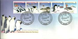 AUSTRALIA FDC CONSERVATION OF ANTARCTIC BIRD ANIMAL SHIP SET OF JOINED 5 DATED 21-12-1988 MAWSON SG? READ DESCRIPTION !! - Cartas & Documentos