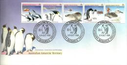 AUSTRALIA FDC CONSERVATION OF ANTARCTIC BIRD ANIMAL SHIP SET OF JOINED 5 DATED 29-10-1988 MACQUARIE READ DESCRIPTION !! - Cartas & Documentos