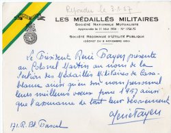 VP248 - MILITARIA - PARIS 1957 -  Cdv / Carte De Visite  Société Les Médaillés Militaires - Documenten