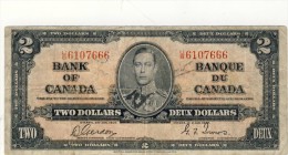 BILLET # CANADA # 1937 # PICK 59 # DEUX DOLLARS  # CIRCULE # - Kanada